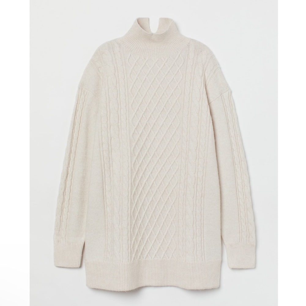 CABLE-KNIT TURTLENECK DRESS size S colord light beige melange‎